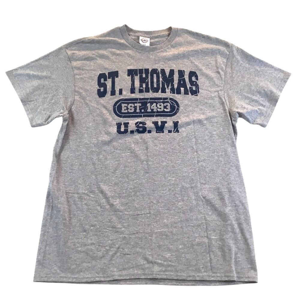 St. Thomas US Virgin Islands T-Shirt Gray Tee Blue  Large